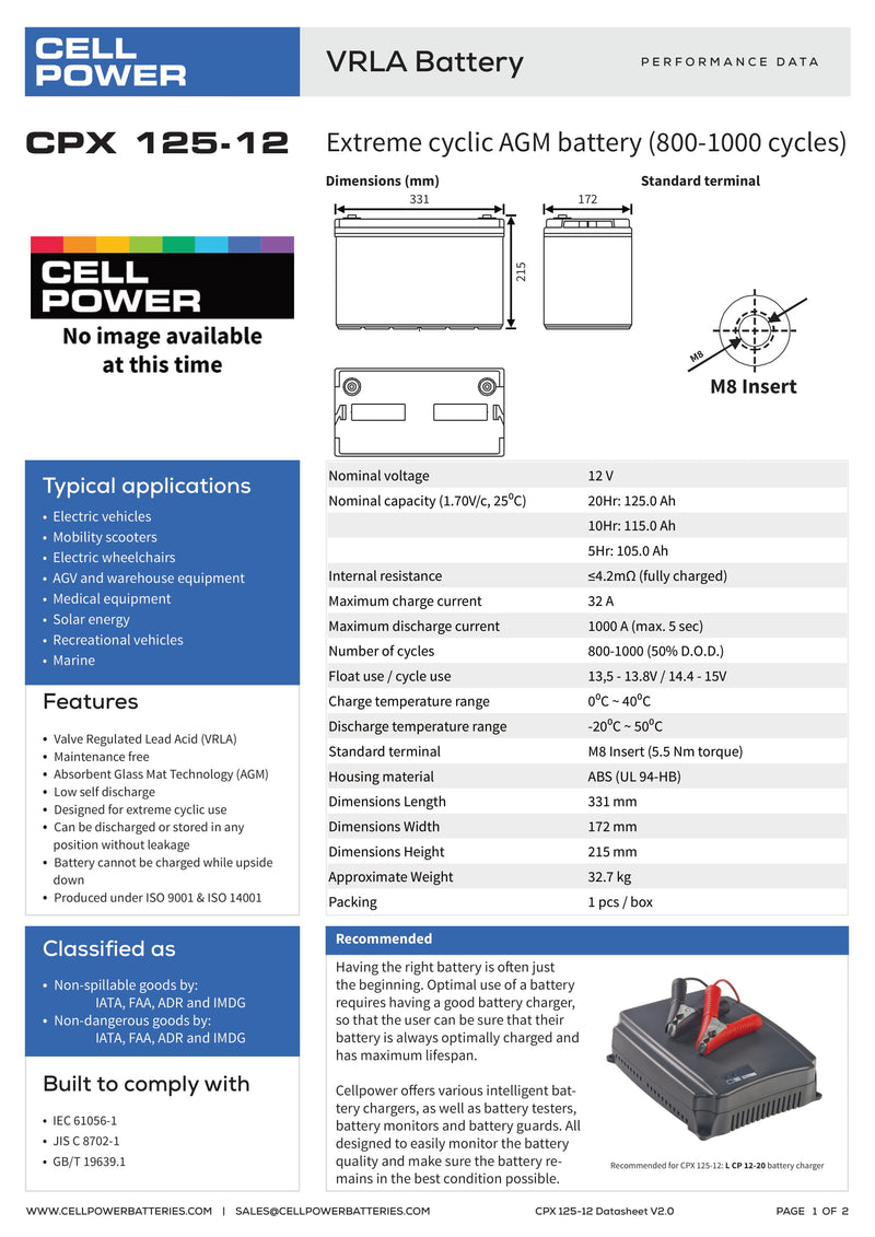 Cellpower 125Ah 12V Extreme Cyclic Battery