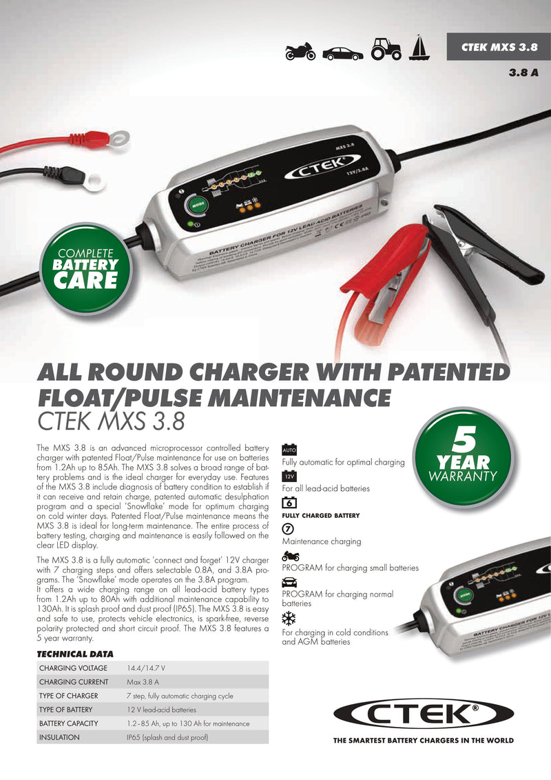 Ctek Xs 3.8 12 Volt 3.8 Amp Battery Charger