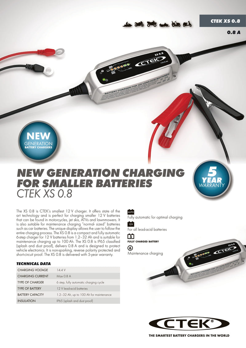 Ctek Xs 0.8 12 Volt 0.8 Amp Battery Charger